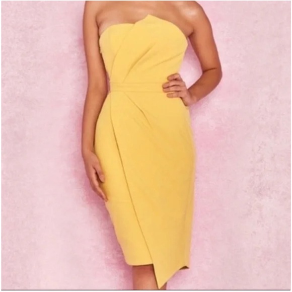 New House Of CB Strapless Sleeveless Wrap Midi Dress Yellow Size XS NWT - Picture 2 of 8